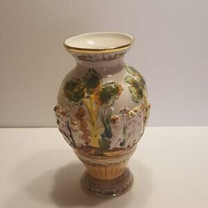 Pereiras Vase Art Pottery Urn Cherubs Nudes 11.5 inches Tall. Made in Portugal.